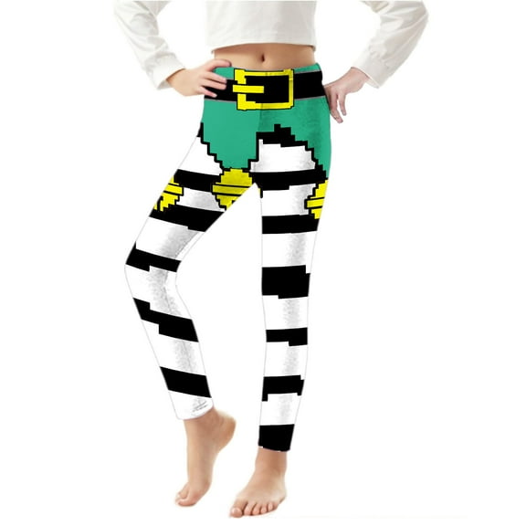 Abomasnow Toddler Girl's High Waist Christmas Leggings Striped Reindeer Sknowflake Printed Holiday Tights 3-8 Years