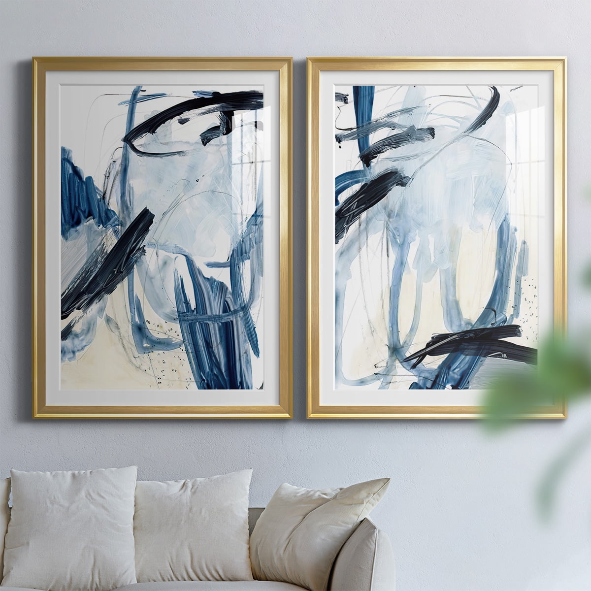 Wexford Home Indigo Swash I Premium Framed Print, 30.5" x 42.5" - Ready to Hang, Gold (Set of 2)