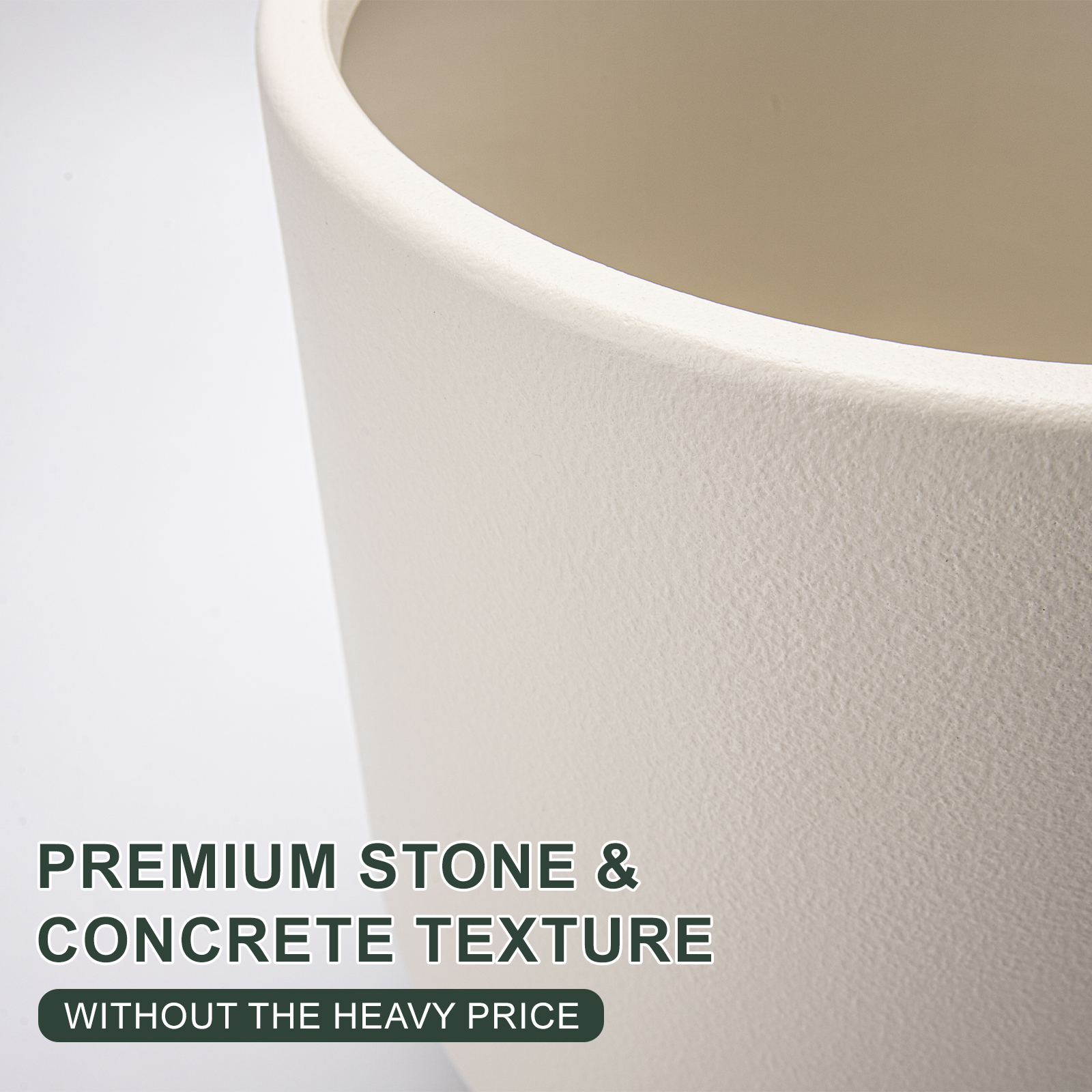Foukus 3-Piece Large Concrete-Look Plastic Planters, Beige photo 3