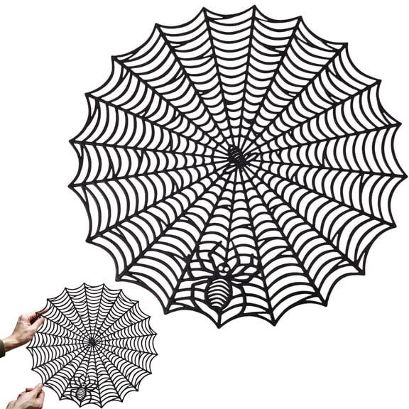 15 Inch Halloween Round Placemat, Hollow Out Decorative Table Mat, Black Spider Web Style Table Centerpiece for Halloween Dinner Party, Kitchen Dining Table, Bar, Cafe and Holiday Home Decor