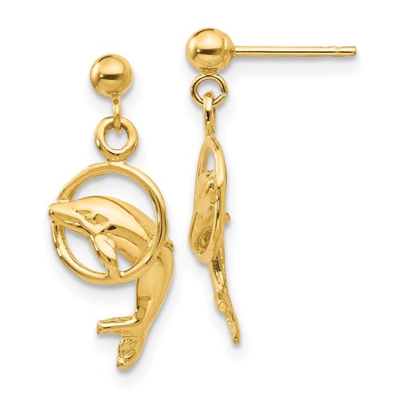 Auriga Fine Jewelry 14K Yellow Gold Dolphin Dangle Earrings for Women