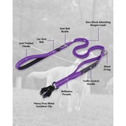 WAAYEEPAL Tactical Heavy-Duty Bungee Dog Leash with 2 Padded Handles and Car Seatbelt, 4-6 ft, Purple