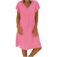 thumbnail image 1 of MELDVDIB - Vestido informal de verano para mujer, talla grande, suelto, liso, sin mangas, escote en V, manga corta, recto, regalo en liquidación, 1 of 5