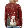 thumbnail image 6 of Women's Fashion Long Sleeve Christmas Snowman Snowflake Print Jacket Cardigan for Holiday Party and Casual Daily Wear,Deep Red,XL, 6 of 7