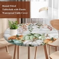 thumbnail image 4 of Green Orange Blue Fall Round Tablecloth, Fitted Table Cover with Elastic for 55"-60" Round Tables, Thanksgiving Pumpkin Botanical Vintage Table Cloth Outdoor Dinning Party Waterproof Tablecloths, 4 of 7