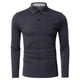 thumbnail image 1 of Camiseta de manga larga informal de color liso con solapa para hombre: 35 % poliéster/65 % algodón, tallas S-XXL, adecuada para el trabajo y las fiestas, 1 of 7