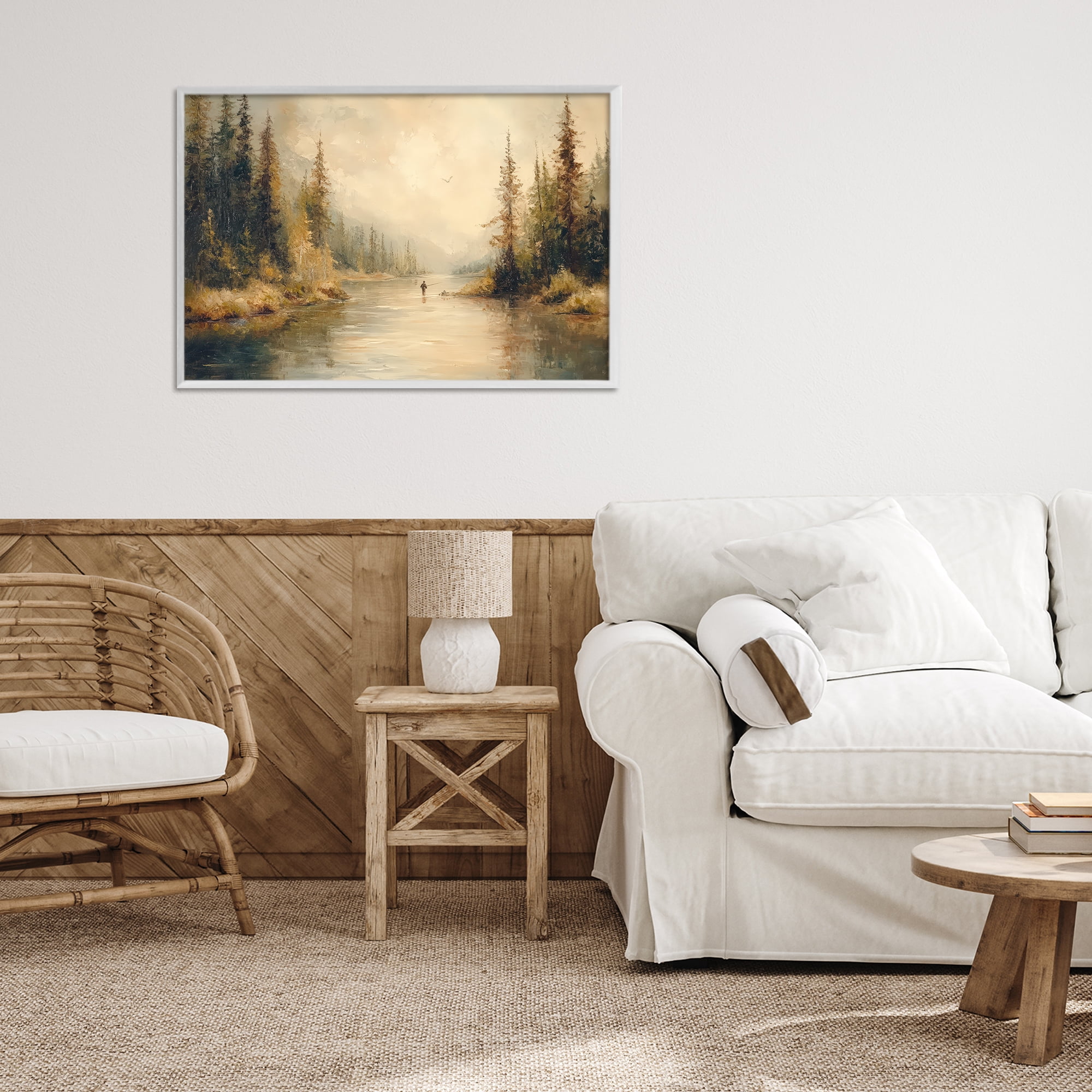 Stupell Industries Fly Fisher at Misty River White Framed Giclee Art, design by Petal Prints Design