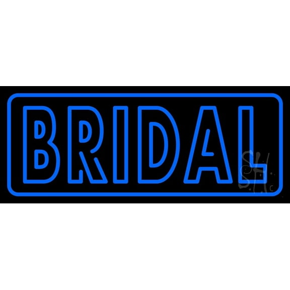 Blue Border Bridal Block LED Neon Sign 10" Tall x 24" Wide - inches, Black Square Cut Acrylic Backing, with Dimmer - Premium built indoor Sign for Storefront, Store interior, Studio.