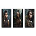 thumbnail image 2 of Designart "Indigenous Chinese Tribal Woman III" Asian Woman Framed Wall Art Set Of 3 - Blue Woman Asian Frame Canvas Set For Living Room Decor, 2 of 6
