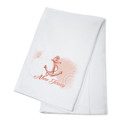 New Jersey - Anchor - Coral - Coastal Icon - Lantern Press Artwork (100% Cotton Kitchen Towel)