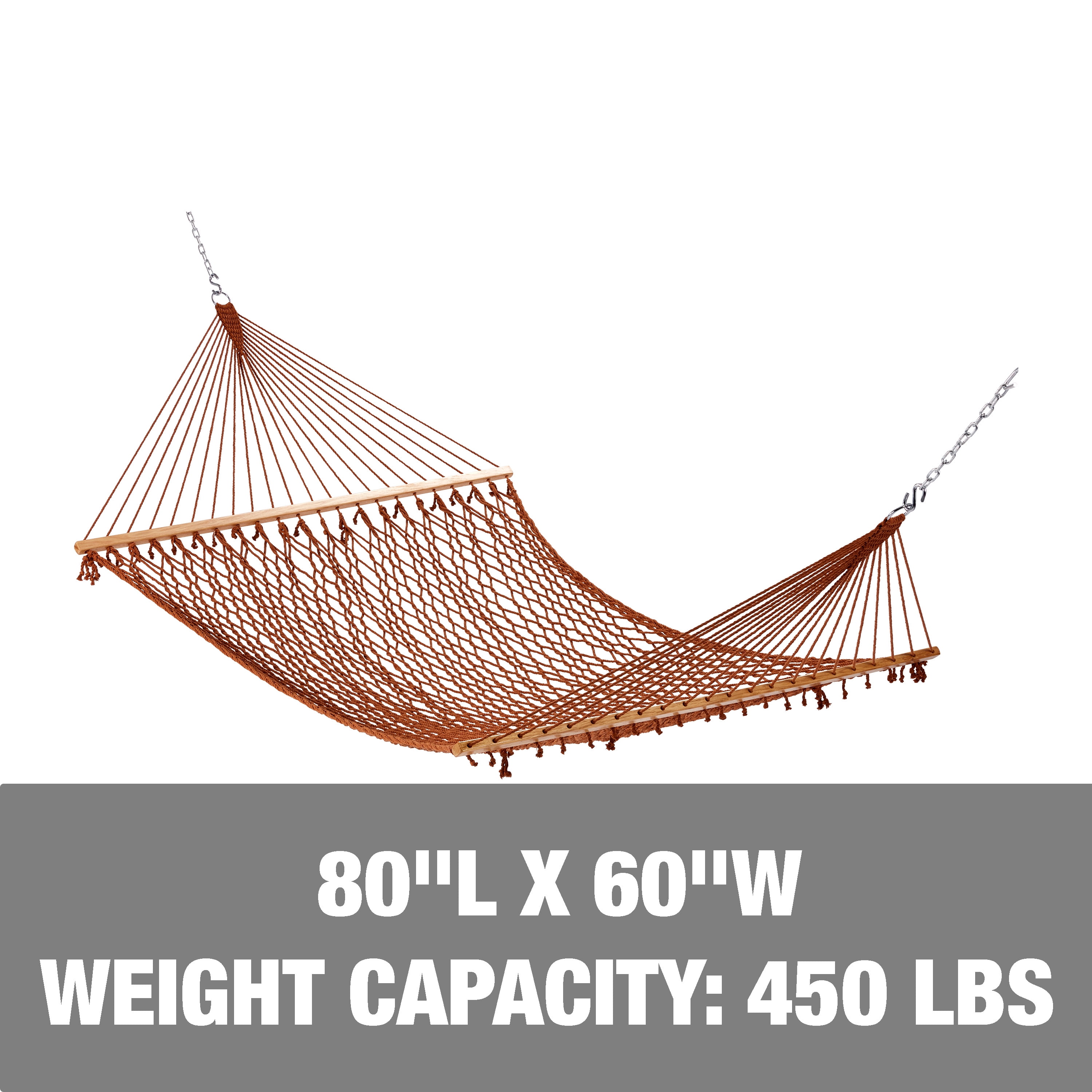 Bliss Hammocks Cotton Rope Hammock W/ Spreader Bar, 60-in. Wide, 450 lb. Capacity (Brown)