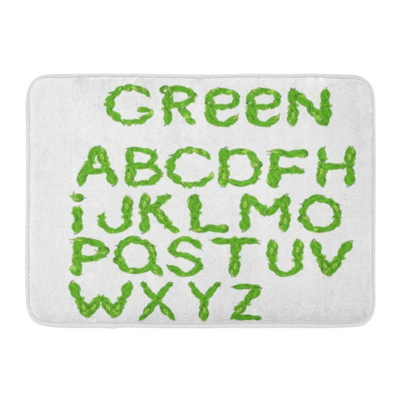 YUSDECOR Alphabetical White ABC Alphabet from Leaves Green Ecology English Letters with Leaf Abstract Bio Rug Doormat Bath Mat 23.6x15.7 inch