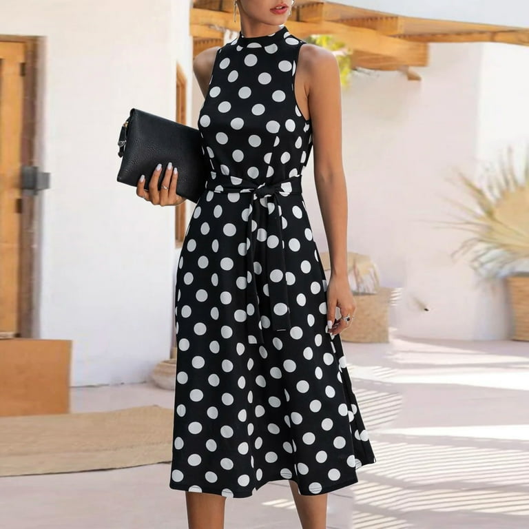 Polka dot knee 2025 length dress