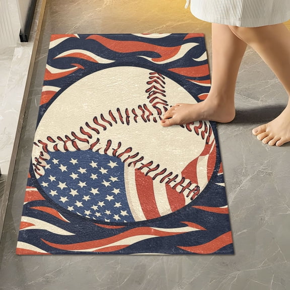 Yayeee Bath Rug for Bathroom Floor Non Slip Rectangle Fluffy Soft Absorbent Mat, 16"x24", Baseball Pattern