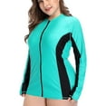 thumbnail image 4 of Asoul Women's Plus Size Rash Guard Color Block Long Sleeve Zip Front Swim Shirt UPF 50+, 4 of 5