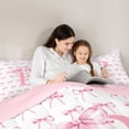 thumbnail image 4 of Castle Fairy Bow Print Letter P Bedding Comforter Set 7 Pieces for Girls,Princess Initial Bowknot Full Bedding Set,Pink Reversible, 4 of 7