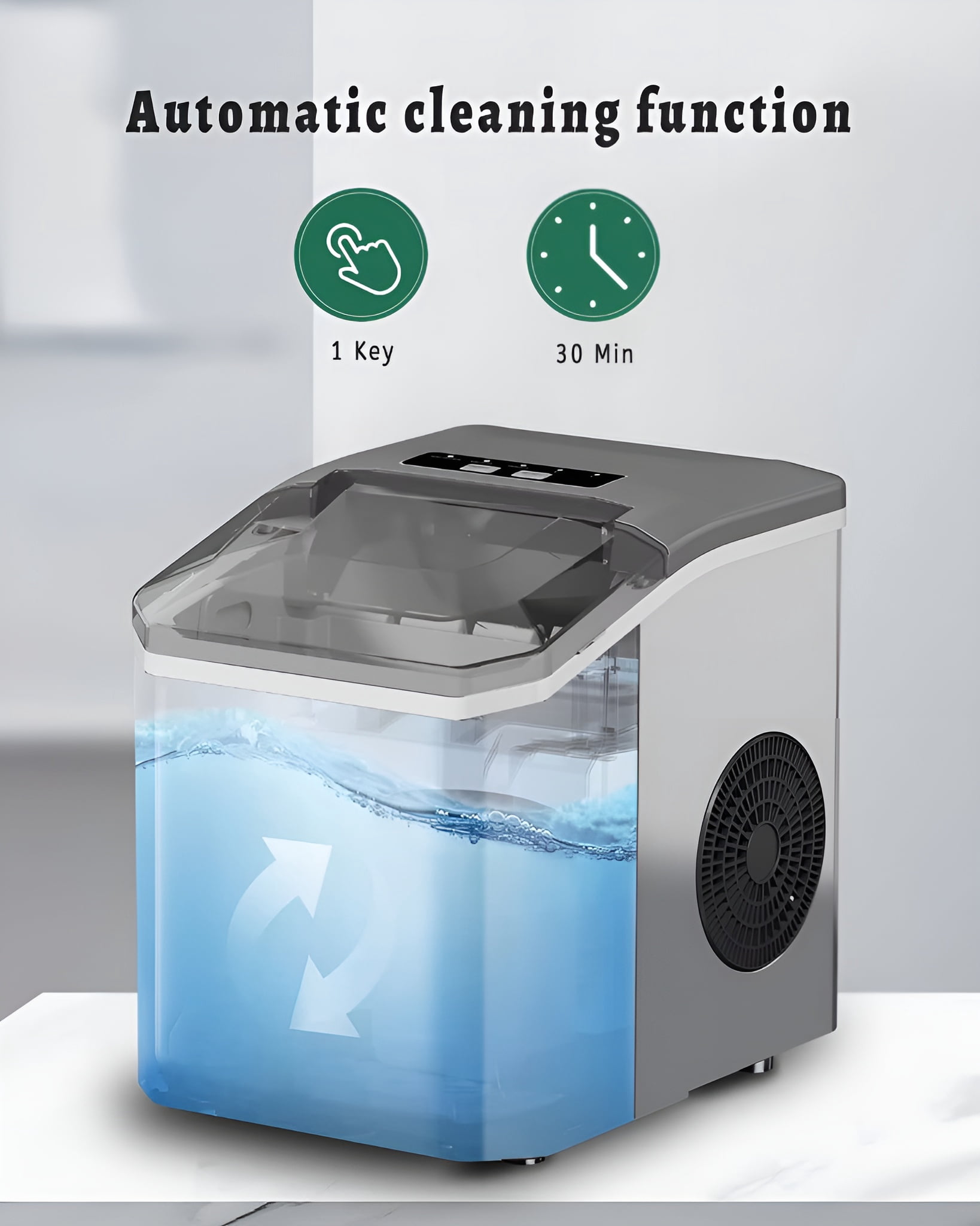 Ice Maker Countertop, 9Pcs/6Min, Self-Cleaning Portable Ice Machine Maker with Ice Scoop and Handle Quieter, 26Lbs/24H,for Home, Kitchen, Camping, Parties