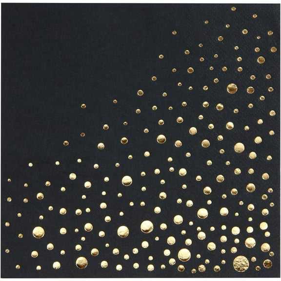 Stylish Black and Gold Disposable Luncheon Party Napkins, 100 Dessert Napkins, 3-Ply, 6.5 x 6.5 Inch