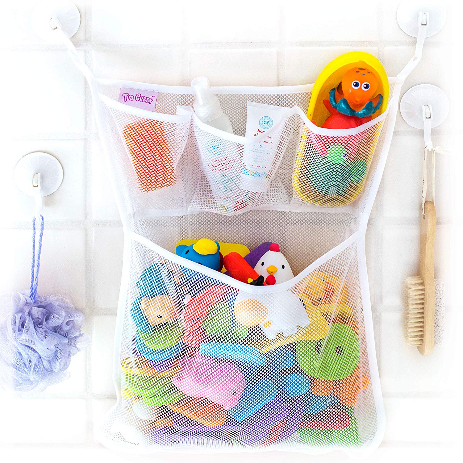 Filet De Rangement Jouets De Bain - Sac Maille Avec Ventouses Et Crochets