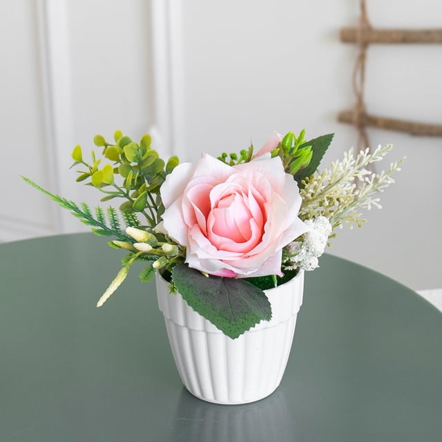 Plantas suculentas artificiales | Rosas artificiales en maceta de plástico para decoración del hogar y la oficina | Plantas artificiales realistas en rosa y naranja