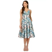 Adrianna Papell Women's Floral Jacquard Midi Dress Color Blue Multi Size 2
