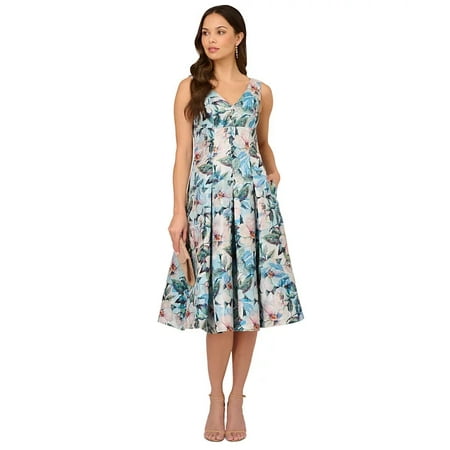 Adrianna Papell Women's Floral Jacquard Midi Dress Color Blue Multi Size 2
