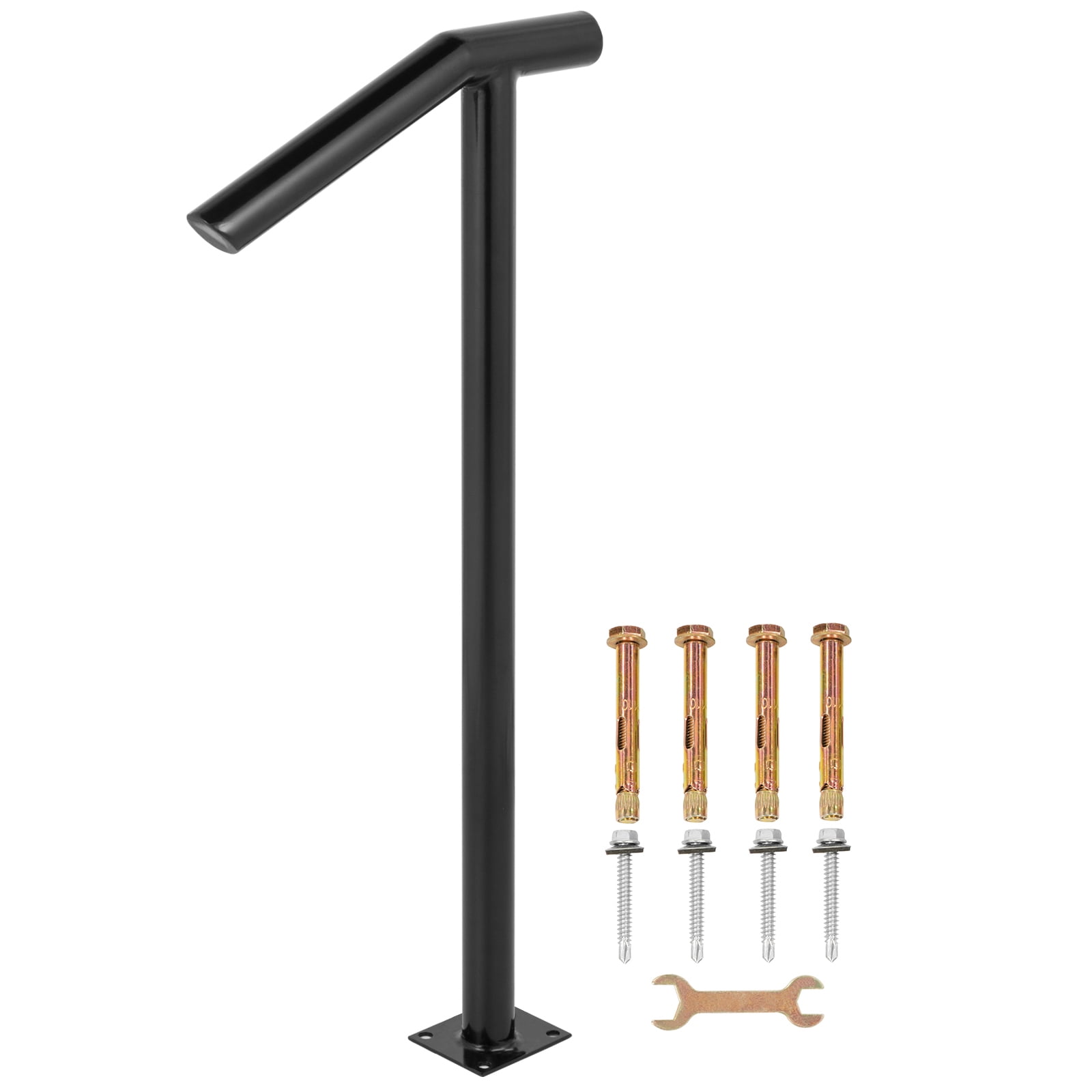 KFFKFF 2 Step Single Post Handrail Round Metal Stair Handrail Aluminum Material Stair Handrail with Installation Kit 18L x 38H Inch Step Stair Railing