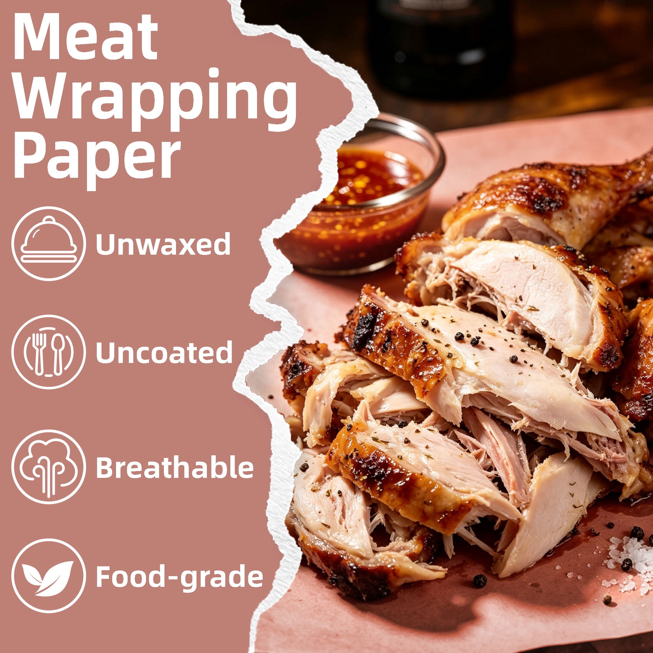 GARITIN Pink Butcher Paper Roll for Smoking Meat, 18 Inch x 98 Feet Food‑Grade BBQ Smoking Paper, Breathable Meat Wrapping Paper for Brisket, Barbecue, Serving & Floral Packaging