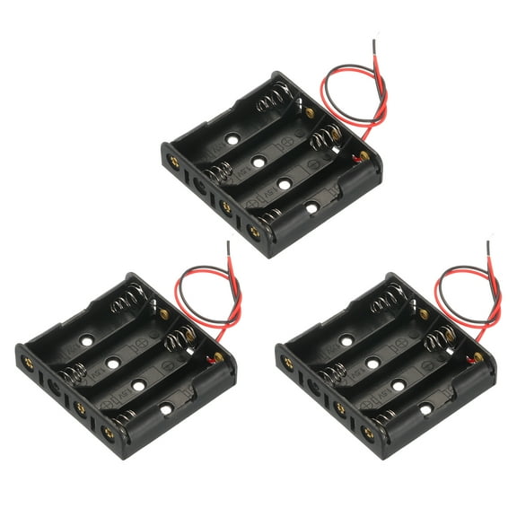 Uxcell Battery Holder Box 4 x AA, 4 Slots 2.5" Wire AA-Batteries Holder Box Container, 3Pcs