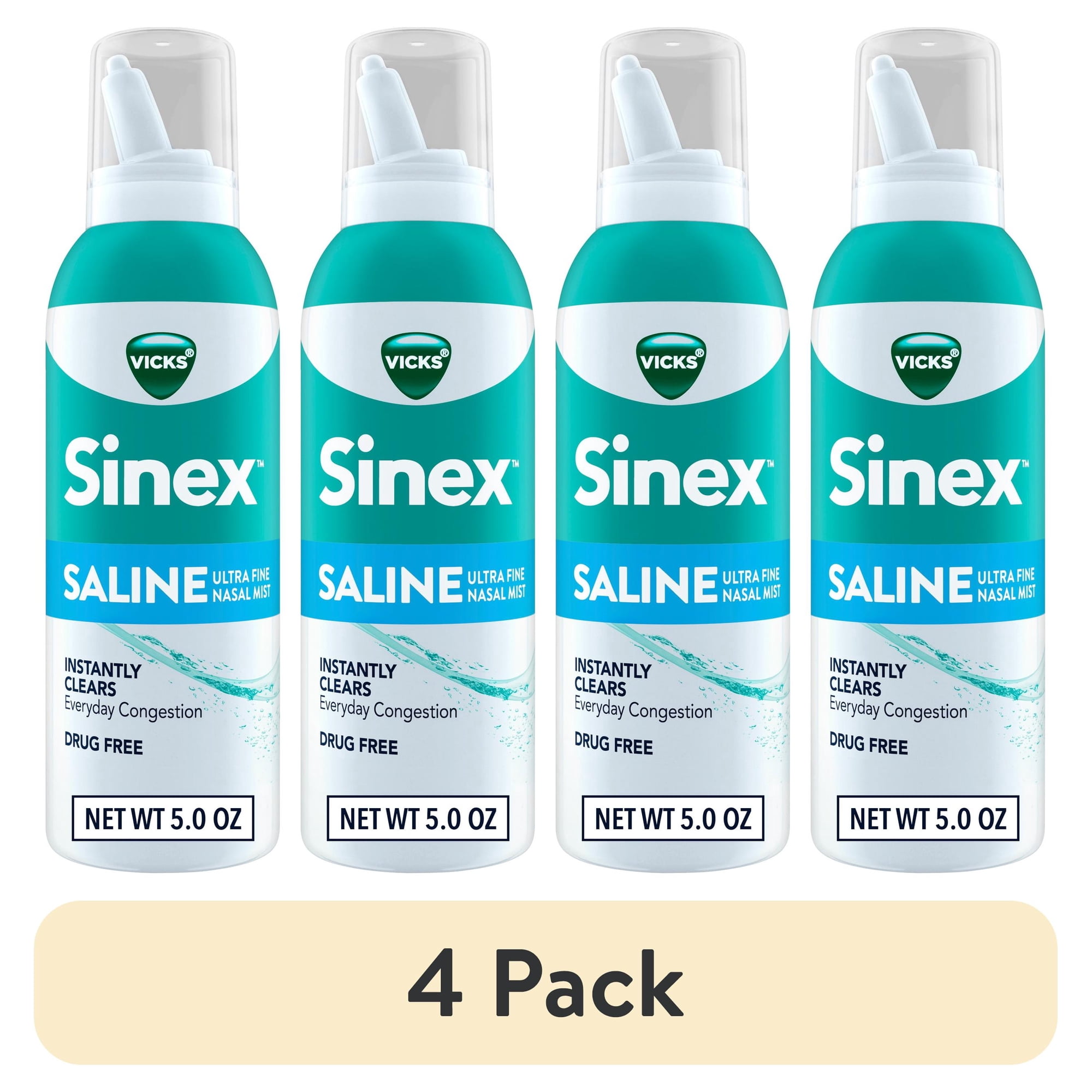 (4 pack) Vicks Sinex Saline Nasal Spray, Nasal Decongestant for Sinus Relief, 5 oz