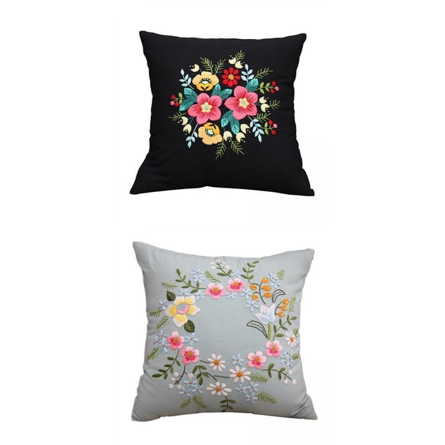 jifeng 2 Pieces Semi-Finished Embroidery Pillow Covers Kit Sewing Craft for Sofa