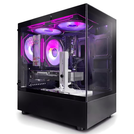 Qehi Gaming PC Desktop, Ryzen 7 5700X, RTX 3050 6GB, 16GB DDR4 RAM, 512GB NVMe SSD, WiFi 6, Black Prebuilt Gaming Computer Tower