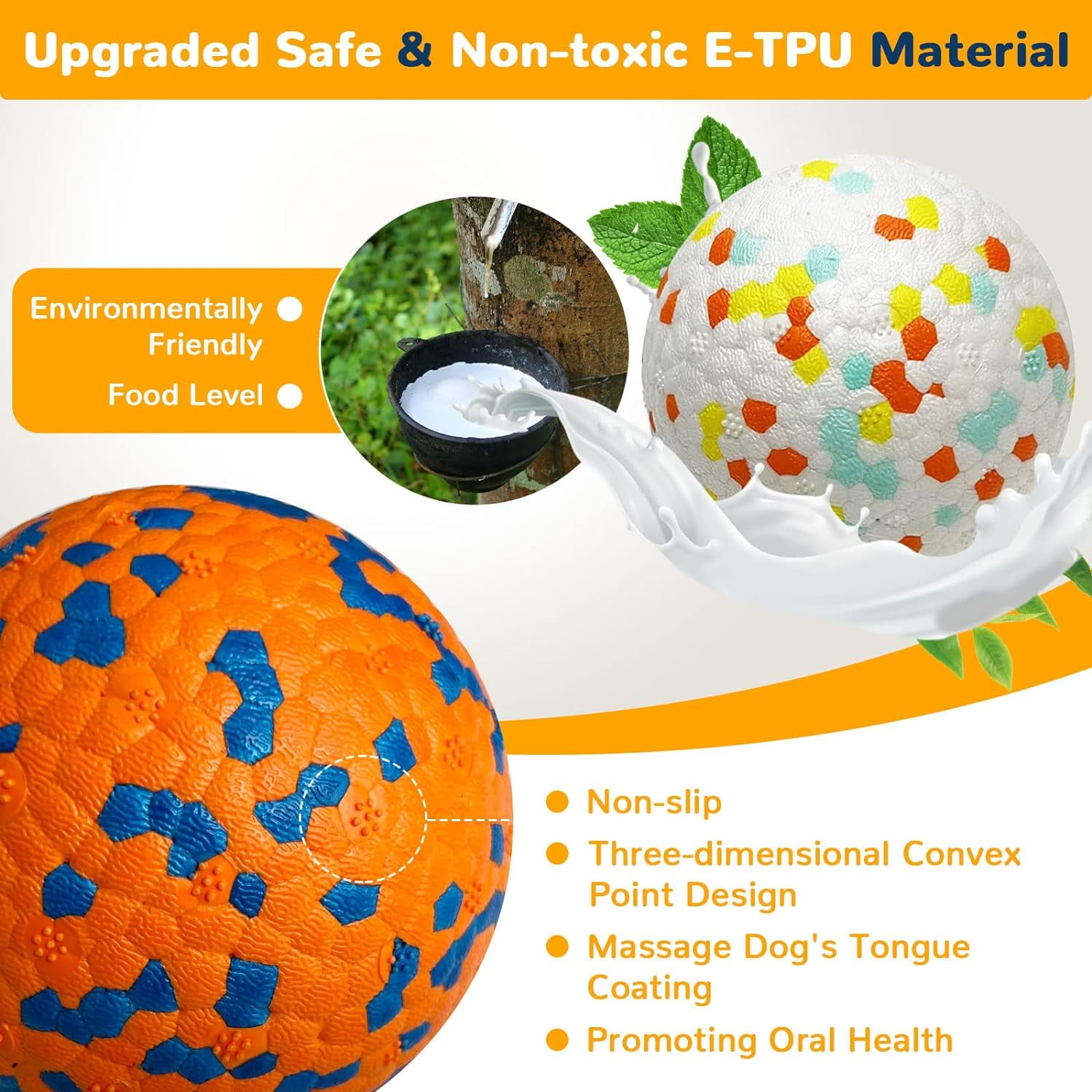 2 Pack Dog Balls Toys for Aggressive Chewers Indestructible Tennis Balls for Medium Large Dogs Water Toy Chew Ball Tough Durable Big Dog Toys Bouncing Ball for Dogs to Fetch, Orange+White