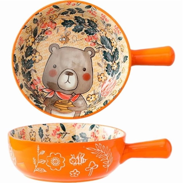 Ceramic Large Capacity Bowl With Handle Handheld Yogurt Cup For Kitchen