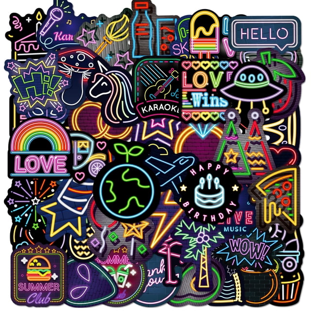 Paquete de pegatinas Neon Mixed, 50 unidades, luces LED de graffiti creativo