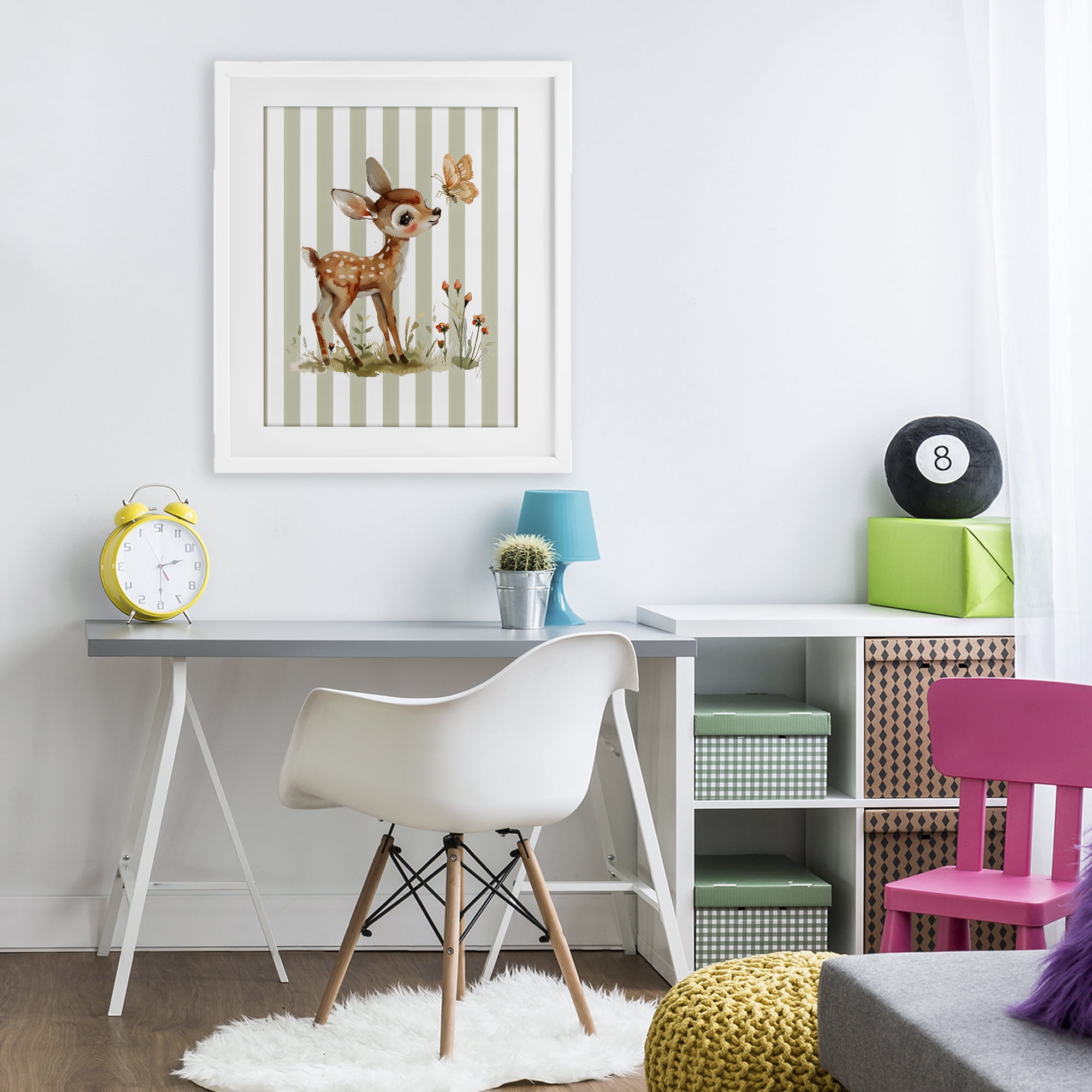 Stupell Industries Baby Deer with Butterfly White Framed Print Under Glass, design by LSR Design Studio