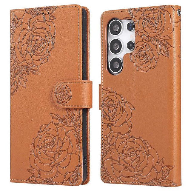 For Samsung Galaxy S25 Ultra Case Rose Flower Wallet PU Leather Phone Cover with 3 Card Slots - Dark