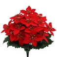 thumbnail image 2 of Fiudx Flores Artificiales de Pascua, Ramo de Terciopelo Rojo, Tallo Robusto, Decoración Navideña, Centro de Mesa para Bodas, Decoración para El Hogar y La Oficina, Juego de 3 Piezas, 28 Cm, 2 of 6