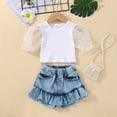 thumbnail image 2 of Toddler Girls Short Sleeve Suit Ribbed T Shirt Tops and Denim Shorts Set Girls Summer Clothes Outfit 1 to 4 Years, 2 of 6