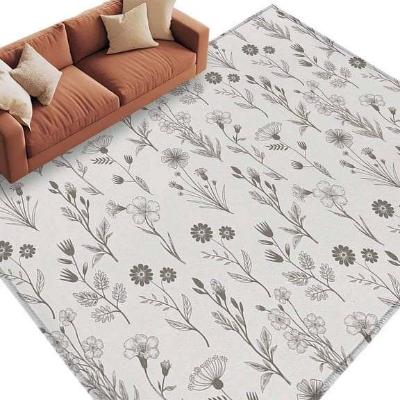 Gray Flowers Area Rug 5x8 Washable Rug Non Slip Spring Summer Farmhouse Botanical Large Area Rug Soft Stainresistant Indoor Floor Carpet for Living Room Bedroom Home Office Dining Room Nursery