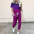 thumbnail image 2 of Yeaiivve Sweatsuit for Women 2 Piece Outfits Color Block Short Sleeve Tops and Drawstring Sweatpants Track Suits Jogging Matching Set Purple M, 2 of 3