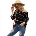 thumbnail image 2 of Suéter de Mujer con Cuello , Mangas 3/4, Diseño de Crochet, Color Block, Rayas Negras, Talla S, 2 of 9