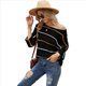 thumbnail image 2 of Suéter de Mujer con Cuello , Mangas 3/4, Diseño de Crochet, Color Block, Rayas Negras, Talla L, 2 of 9