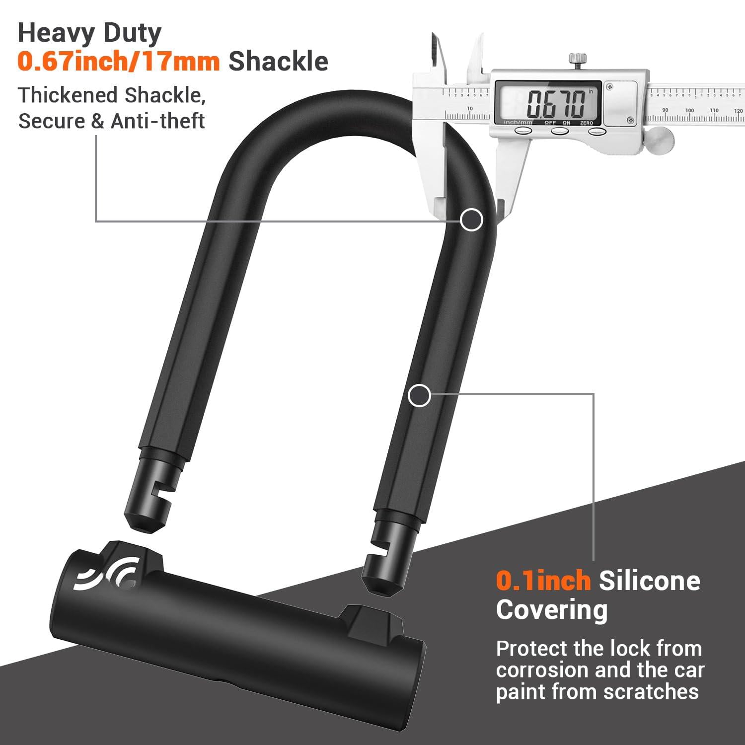 Bike Lock: Heavy Duty Anti U Lock With 5ft Security Steel Cable - 17mm Shackle Bicycle U-locks 2 Keys & Mounting Bracket For Road Mountain  Size 7.76''x5.02'' 1.64lb