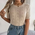 thumbnail image 4 of ZZwxWA Women's Eyelet Crewneck Tops Short Sleeve Casual Loose Shirts Summer Fashion Solid Blouses Sweater 2025 Casual Crochet Round Neck Hollow Out Knit, 4 of 7