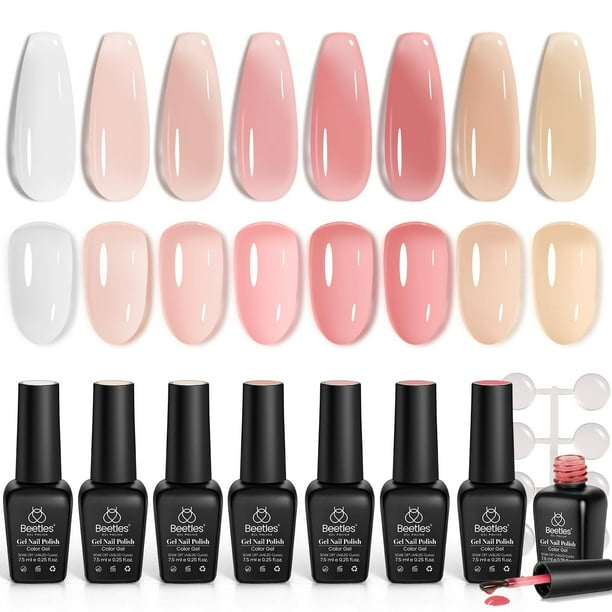 Set de esmaltes de uñas Beetles Jelly Gel, 8 colores, rosa nude y blanco