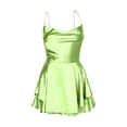 thumbnail image 6 of Riforla Women Summer Backless Short Romper Satin Mini Dress Cowl Neck Tie-Up Spaghetti Strap Jumpsuits Party Clubwear Dresses for Women Green M, 6 of 6