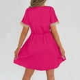thumbnail image 5 of Dress for Women Plus Size Short Sleeve Drawstring Waist V-Neck Lace Solid Trimmed Mini Dress Bohemian Dresses, 5 of 6