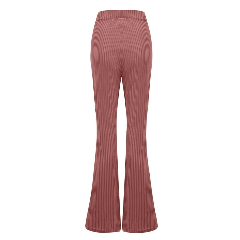 Dress Pants for Women High Waist Ribbed Flare Pants Dressy Tight Bootcut  Wide Leg Pants Office Work Lounge Trousers