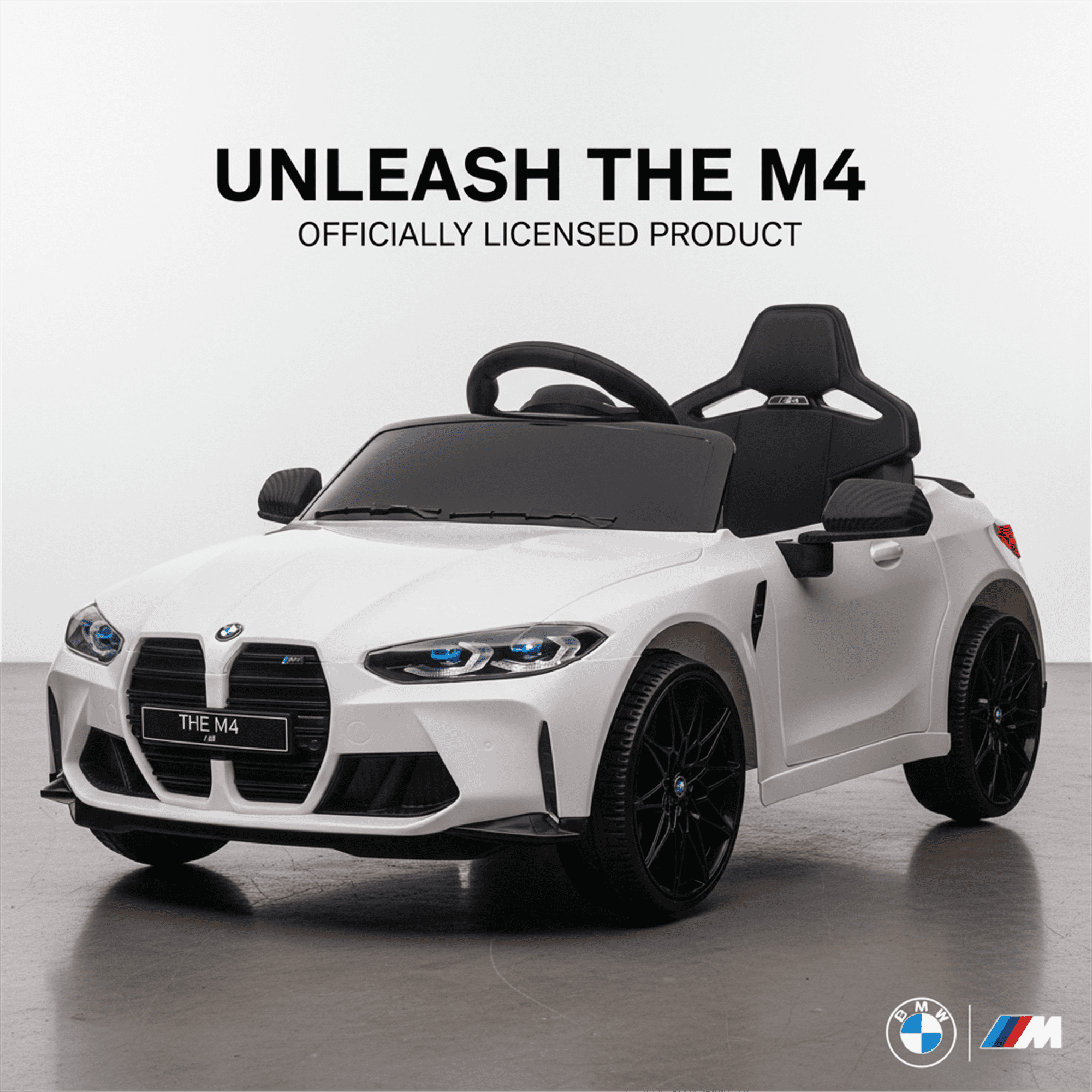 BMW M4 12V Kids Ride On Toy Car with Parents Remote, Electric Car with USB/MP3, Bluetooth, LED Light, Toddler Car with A Handle with Wheels and A Pull, Easy to Carry, Gift for Boys Girls 2-5, White